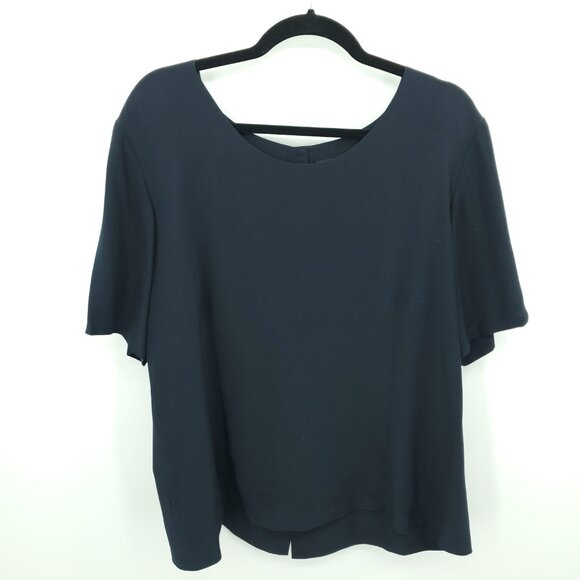 VTG Nordstrom Classiques 100% Silk Button Back Short Sleeve Shell Top XL Black - Picture 1 of 11